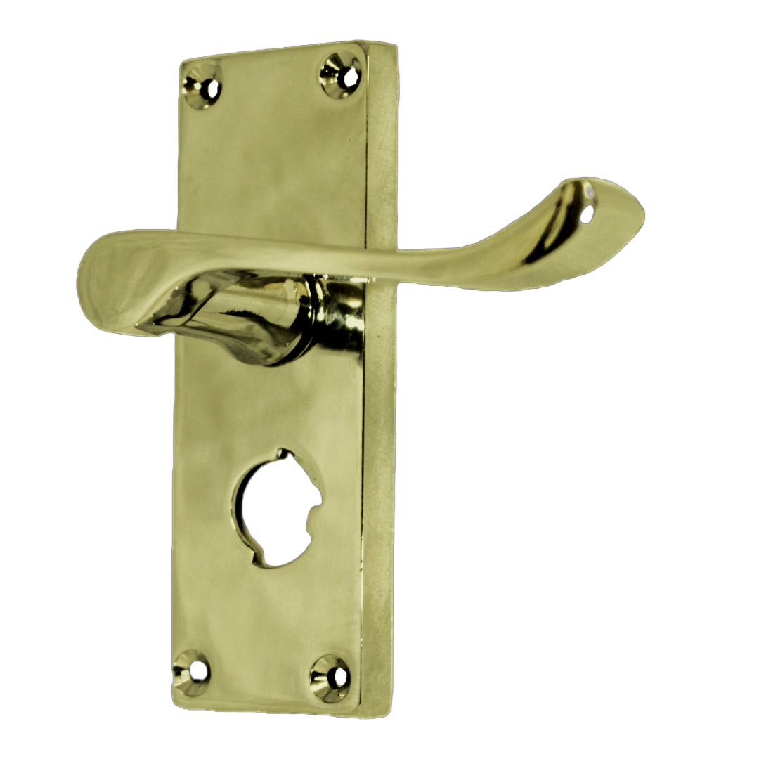 Door Handles Scroll Bathroom WC Privacy Lock - Brass 118 x 40mm Latch Pack