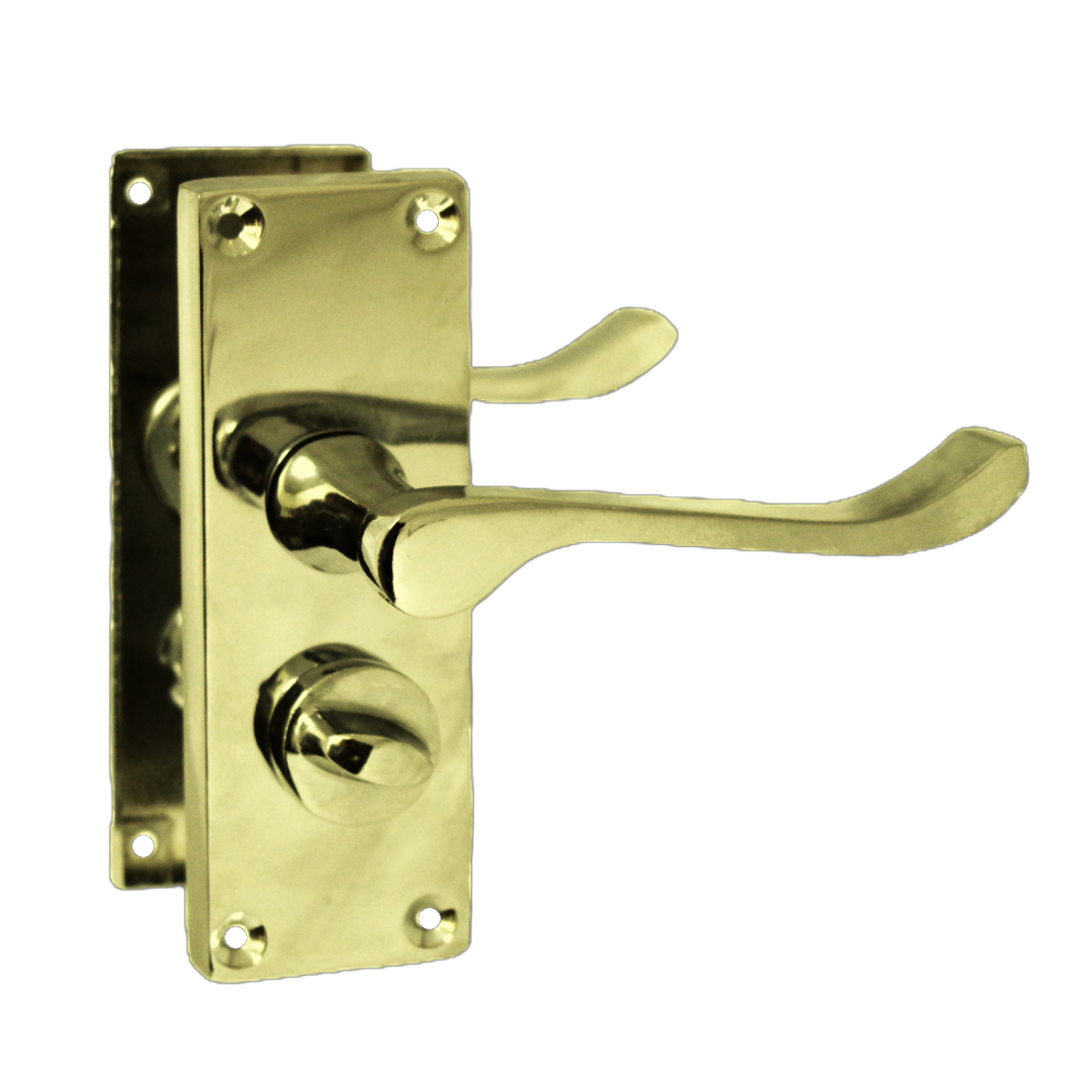 Door Handles Scroll Bathroom WC Privacy Lock - Brass 118 x 40mm Latch Pack