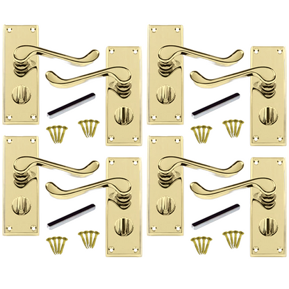 MULTIPACK Door Handles Victorian Scroll Lever Privacy Bath Lock - Brass 1/4/6 Pairs