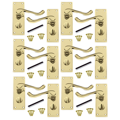 MULTIPACK Door Handles Victorian Scroll Lever Privacy Bath Lock - Brass 1/4/6 Pairs
