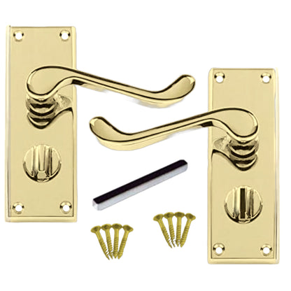 Marketplace JPG companion for Multipack Door Handles Victorian Scroll Lever Privacy Bath Lock - Brass 1/4/6 Pairs - 100mm