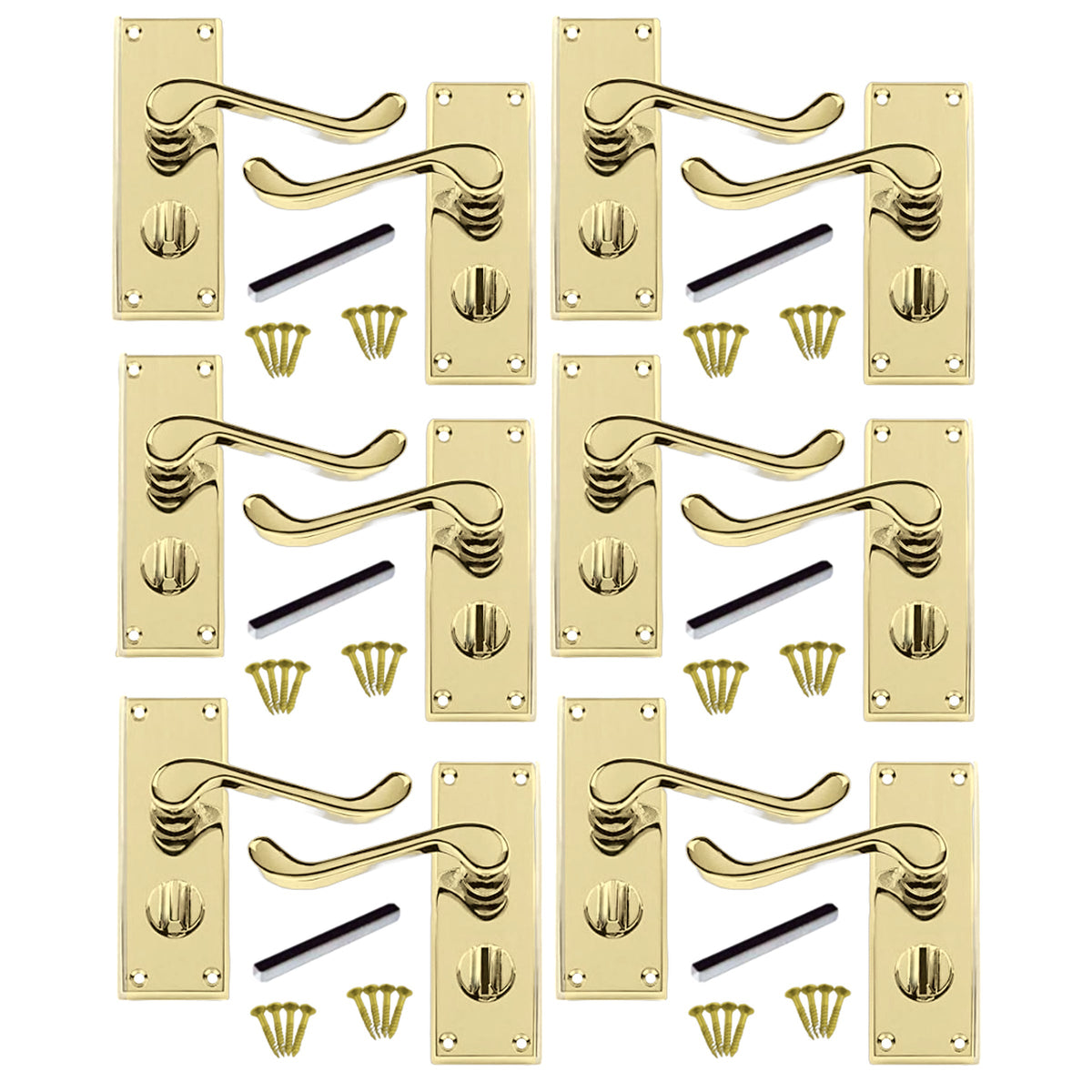 Marketplace JPG companion for Multipack Door Handles Victorian Scroll Lever Privacy Bath Lock - Brass 1/4/6 Pairs - 100mm