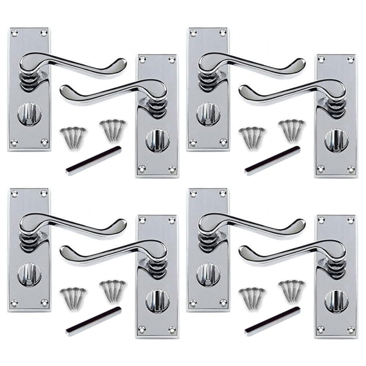 Marketplace JPG companion for Multipack Door Handles Victorian Scroll Lever Privacy Bath Lock - Chrome 1/4/6 Pairs - 118mm X 40mm