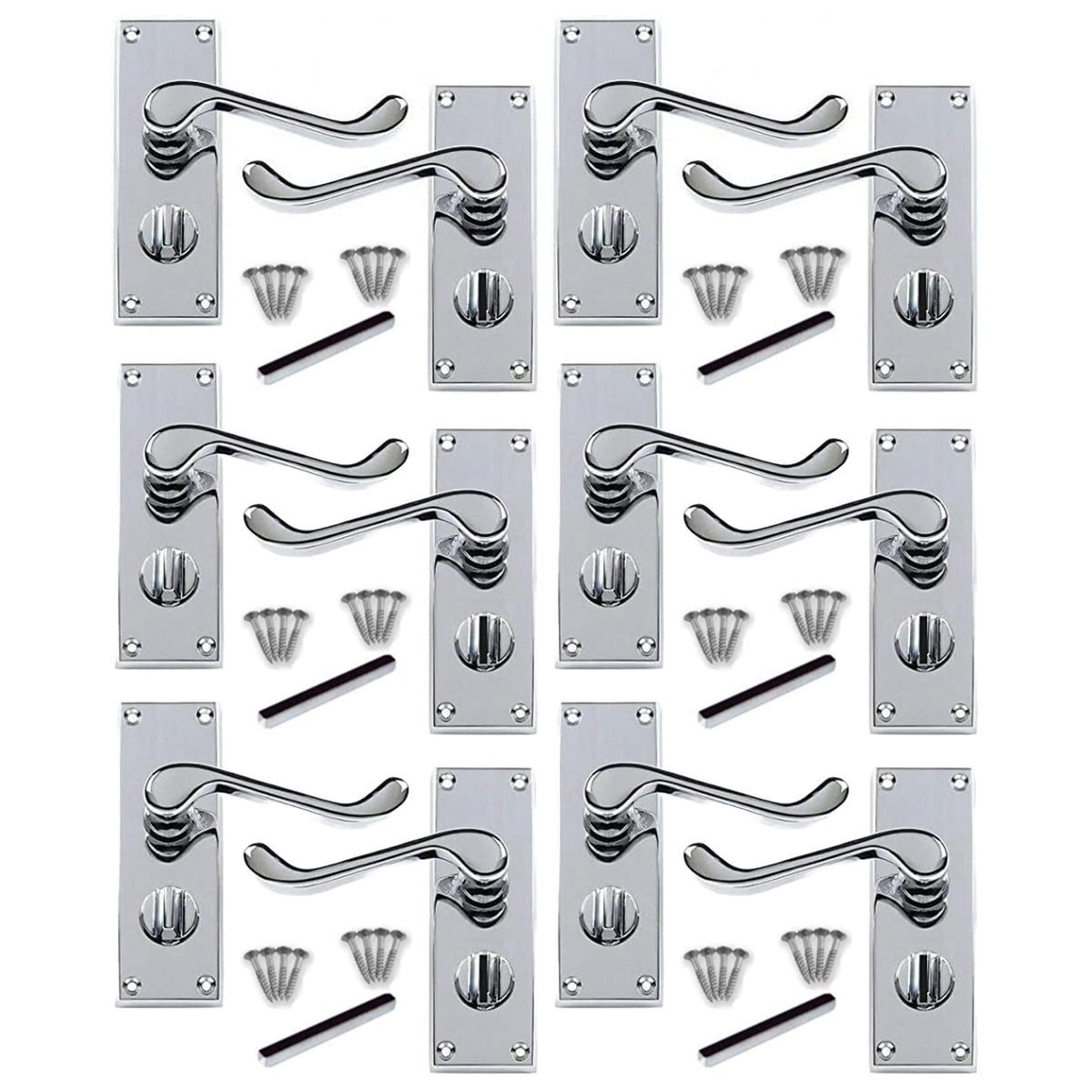 Marketplace JPG companion for Multipack Door Handles Victorian Scroll Lever Privacy Bath Lock - Chrome 1/4/6 Pairs - 118mm X 40mm