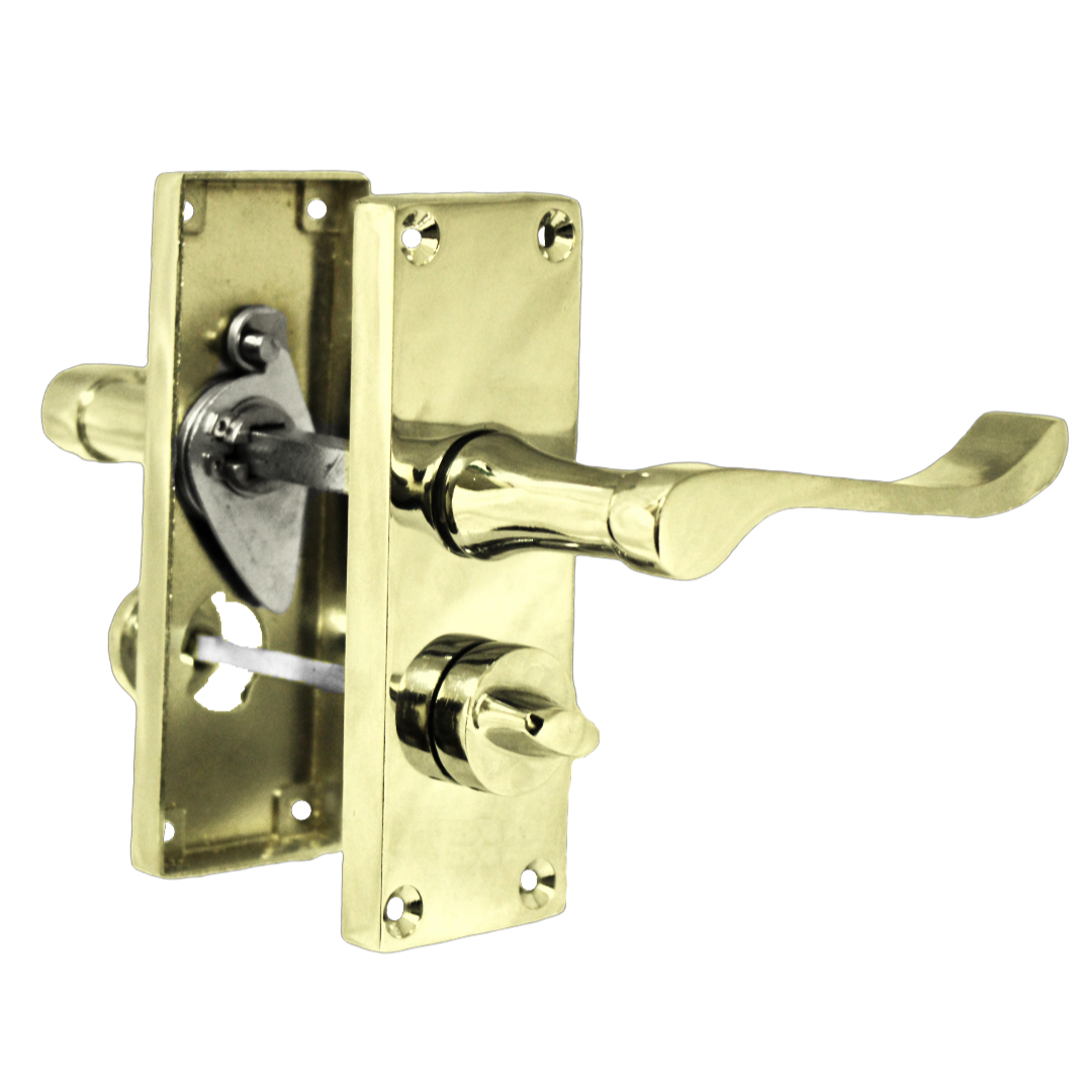 Door Handles Scroll Bathroom WC Privacy Lock - Brass 118 x 40mm Latch Pack