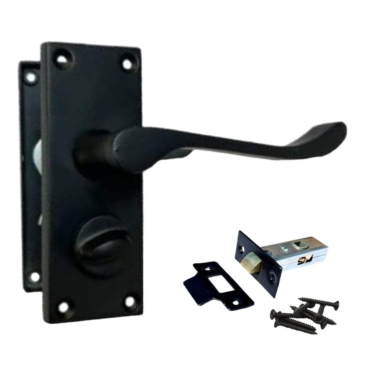 Marketplace JPG companion for Door Handles Scroll Lever Privacy Lock - Matt Black 120 X 40mm Latch