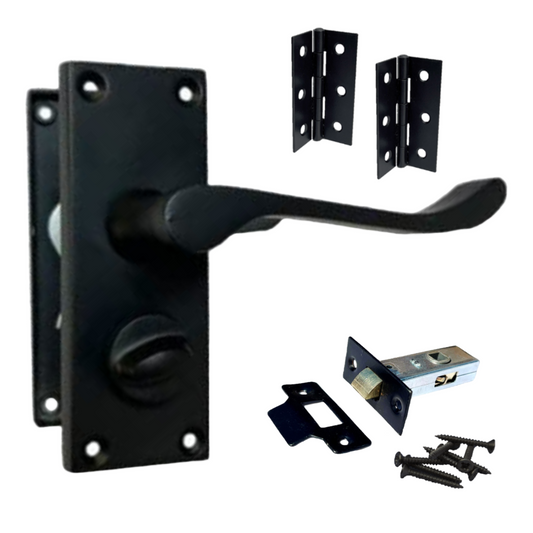 Door Handles Scroll Lever Privacy Lock - Matt Black 150 x 40mm Latch Pack