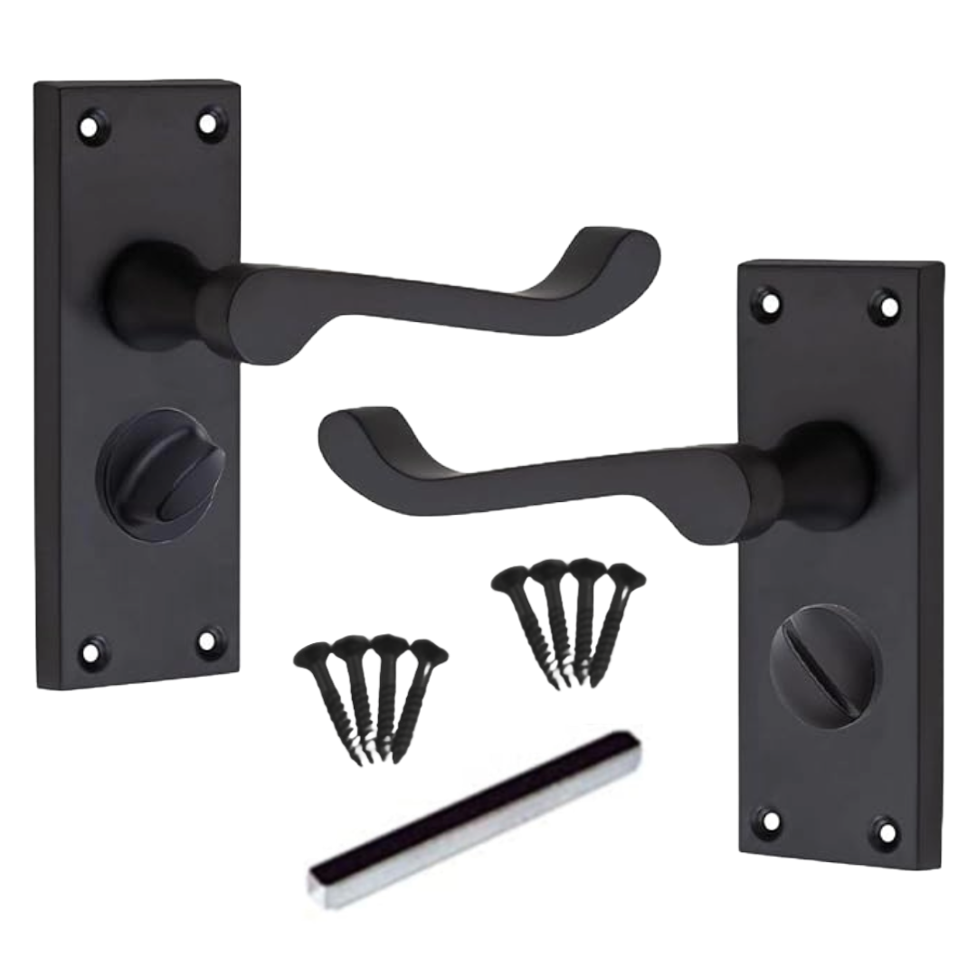 MULTIPACK Door Handles Victorian Scroll Lever Privacy Bath Lock - Matt Black 1/4/6 Pairs