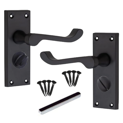 MULTIPACK Door Handles Victorian Scroll Lever Privacy Bath Lock - Matt Black 1/4/6 Pairs