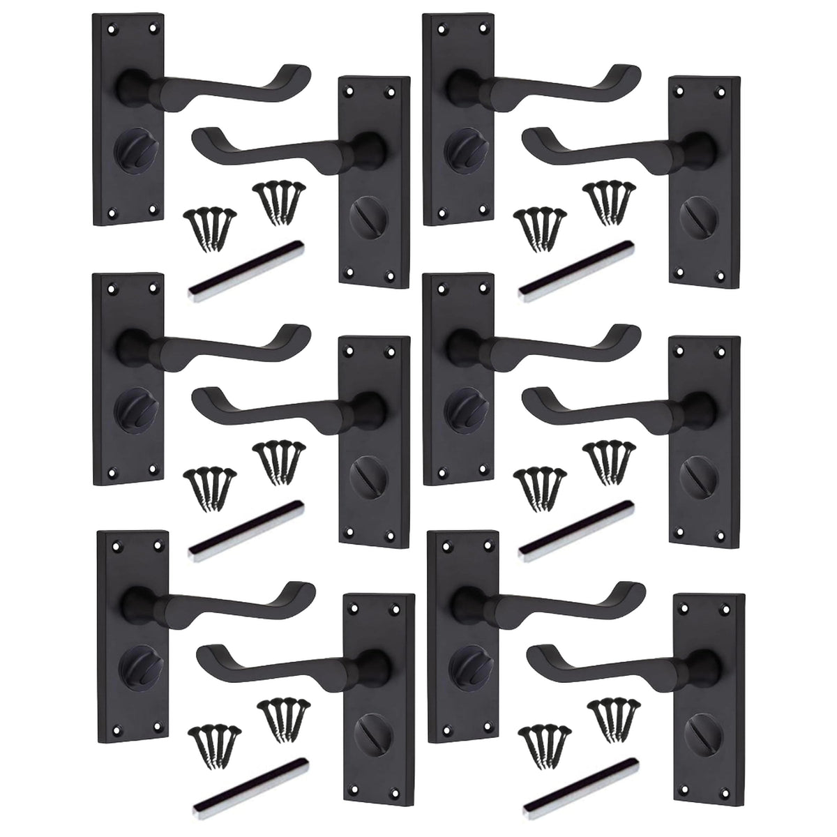 Marketplace JPG companion for Multipack Door Handles Victorian Scroll Lever Privacy Bath Lock - Matt Black 1/4/6 Pairs - 120mm