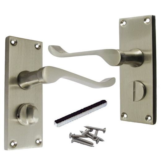 Door Handles Scroll Bathroom WC Privacy Lock - Satin 118 x 40mm