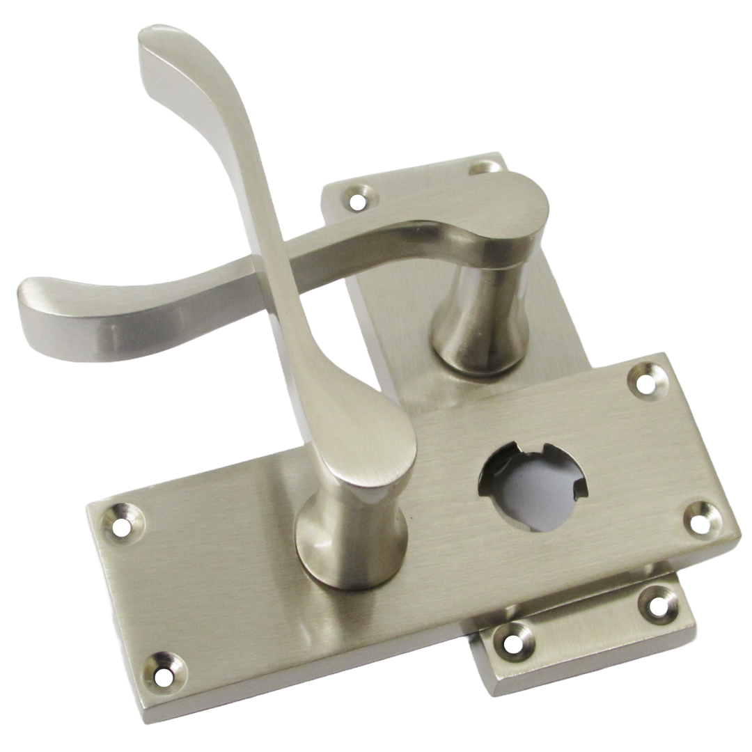 Poignées de porte à volutes pour salle de bain, WC, serrure de confidentialité - Satin 118 x 40 mm
