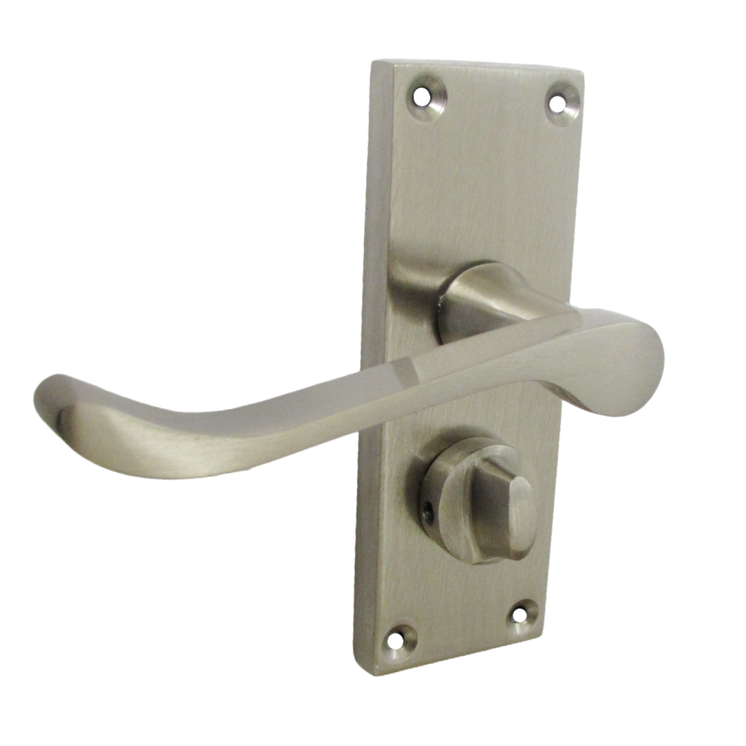 Poignées de porte à volutes pour salle de bain, WC, serrure de confidentialité - Satin 118 x 40 mm