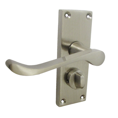 Poignées de porte à volutes pour salle de bain, WC, serrure de confidentialité - Satin 118 x 40 mm