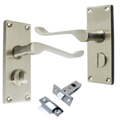 Poignées de porte à volutes pour salle de bain, WC, serrure de confidentialité - Satin 118 x 40 mm