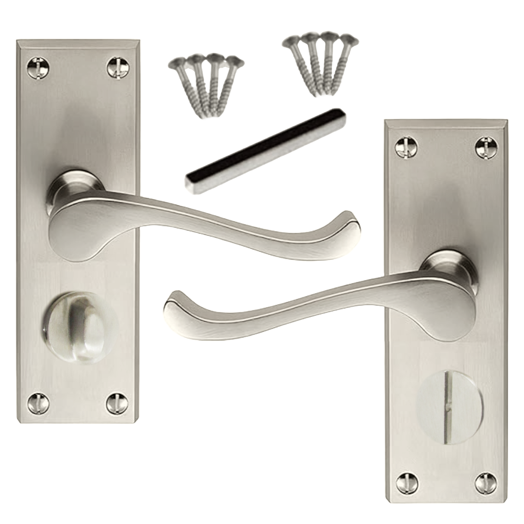 MULTIPACK Door Handles Victorian Scroll Lever Privacy Bath Lock - Satin 1/4/6 Pairs