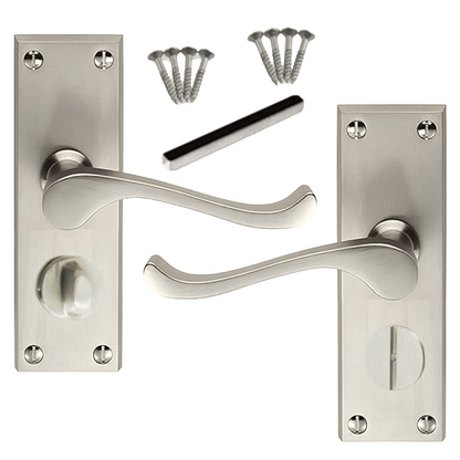 MULTIPACK Door Handles Victorian Scroll Lever Privacy Bath Lock - Satin 1/4/6 Pairs