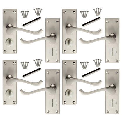 MULTIPACK Door Handles Victorian Scroll Lever Privacy Bath Lock - Satin 1/4/6 Pairs