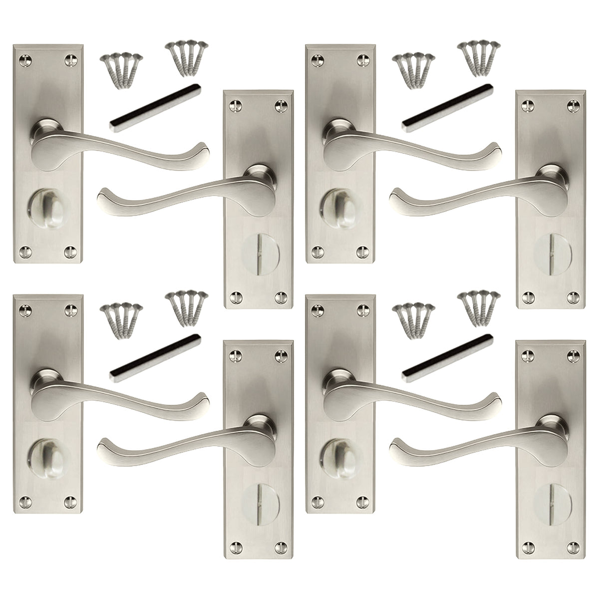 Marketplace JPG companion for Multipack Door Handles Victorian Scroll Lever Privacy Bath Lock - Satin 1/4/6 Pairs - 118mm X 40mm