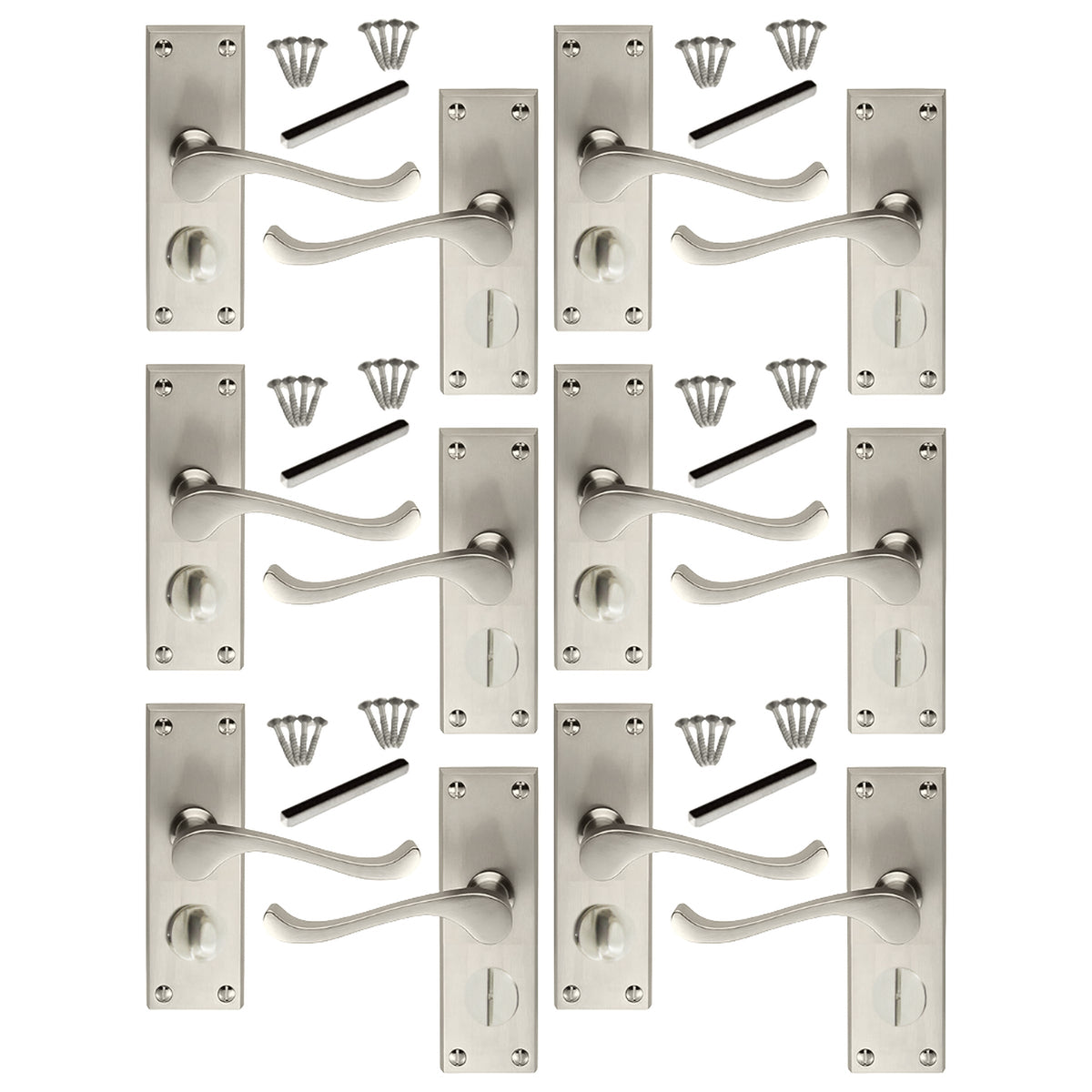 Marketplace JPG companion for Multipack Door Handles Victorian Scroll Lever Privacy Bath Lock - Satin 1/4/6 Pairs - 118mm X 40mm