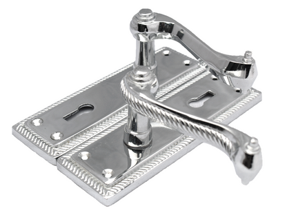 Georgian Door Handles Key Lock, Pair Chrome 150mm x 48mm Backplate WITH LOCK