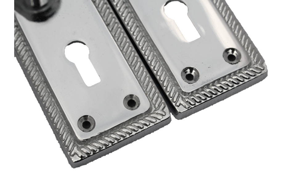 Georgian Door Handles Key Lock, Pair Chrome 150mm x 48mm Backplate WITH LOCK