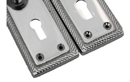 Georgian Door Handles Key Lock, Pair Chrome 150mm x 48mm Backplate WITH LOCK