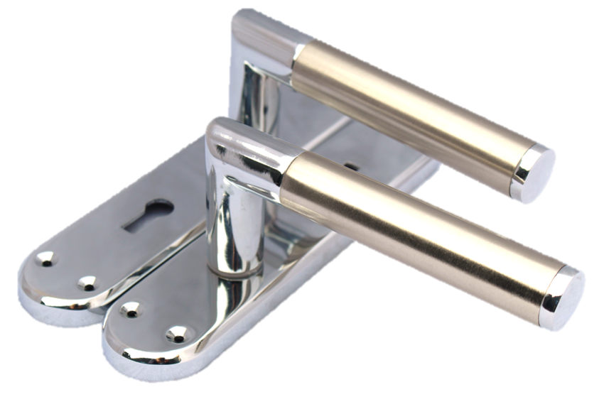 LEVER LOCK Door Handles Satin Nickel & Chrome Duo Finish Mitred INTERIOR