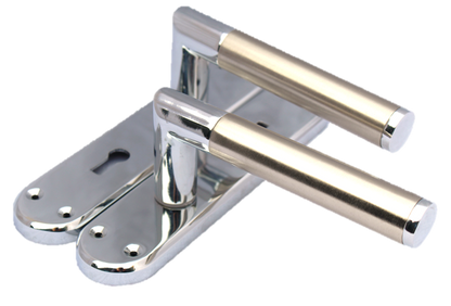 LEVER LOCK Door Handles Satin Nickel & Chrome Duo Finish Mitred INTERIOR
