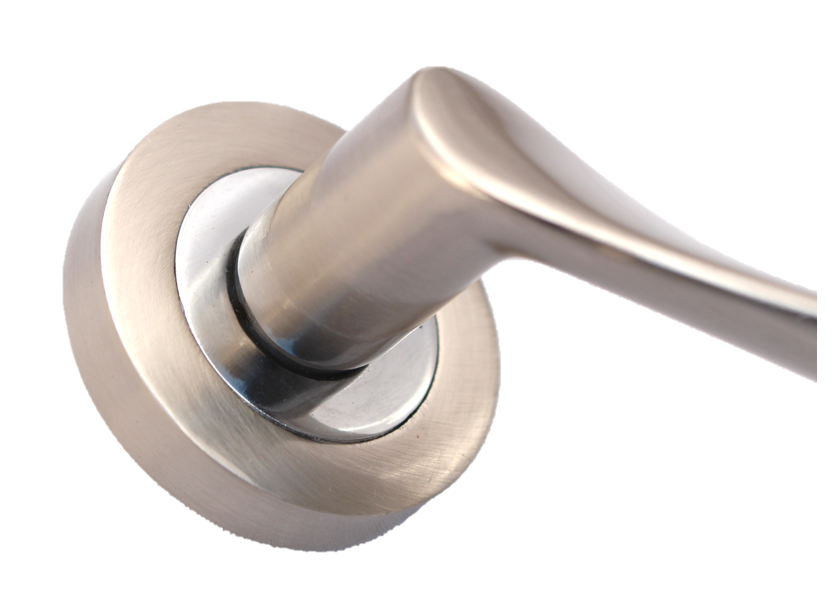 MODERN SATIN NICKLE & CHROME DUAL DOOR HANDLE Rose aztec and Astrid style