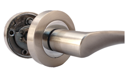 MODERN SATIN NICKLE & CHROME DUAL DOOR HANDLE Rose aztec and Astrid style
