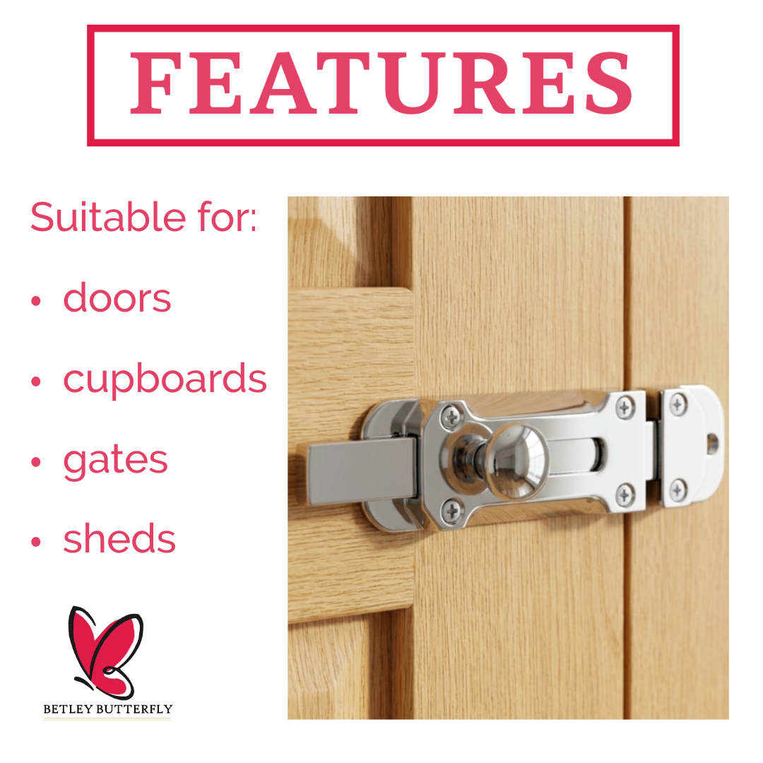 Chrome Flat Door Bolt Slide Latch Lock 4" (100mm) 6" (150mm) - Pack of 1, 2 or 4