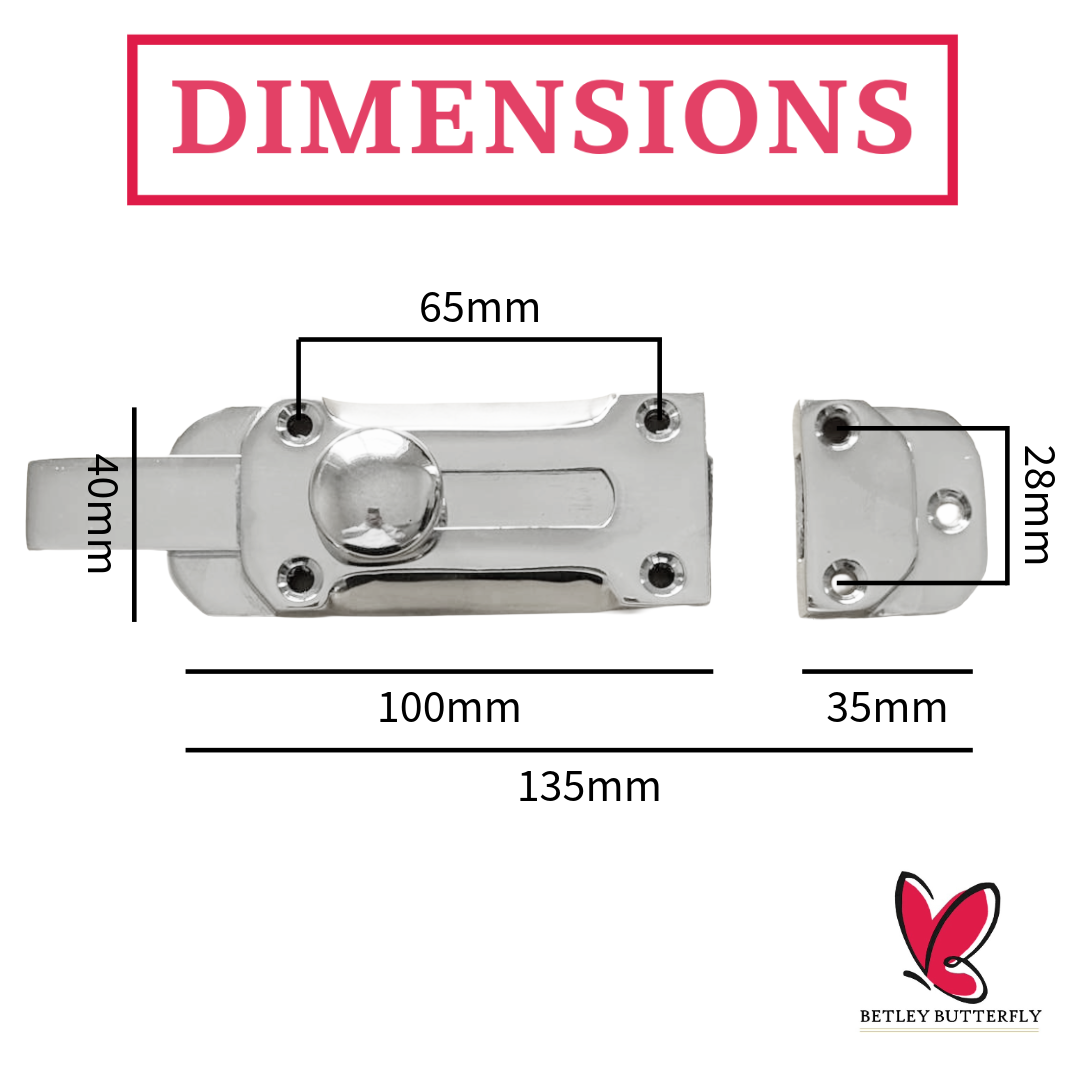 Chrome Flat Door Bolt Slide Latch Lock 4" (100mm) 6" (150mm) - Pack of 1, 2 or 4
