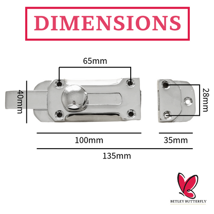 Chrome Flat Door Bolt Slide Latch Lock 4" (100mm) 6" (150mm) - Pack of 1, 2 or 4