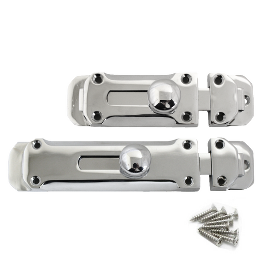 Chrome Flat Door Bolt Slide Latch Lock 4" (100mm) 6" (150mm) - Pack of 1, 2 or 4