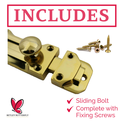 Brass Flat Door Bolt Slide Latch Lock 4" (100mm) 6" (150mm) - Pack of 1, 2 or 4