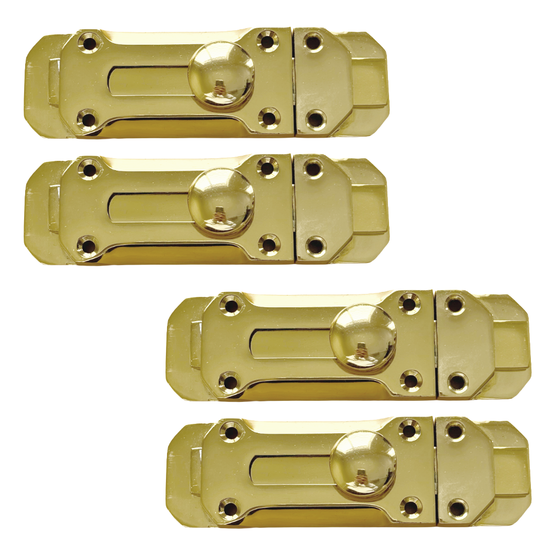 Brass Flat Door Bolt Slide Latch Lock 4" (100mm) 6" (150mm) - Pack of 1, 2 or 4