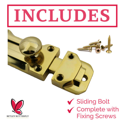 Marketplace JPG companion for Brass Flat Door Bolt Slide Latch Lock 4" (100mm) 6" (150mm) - Pack of 1, 2 or 4