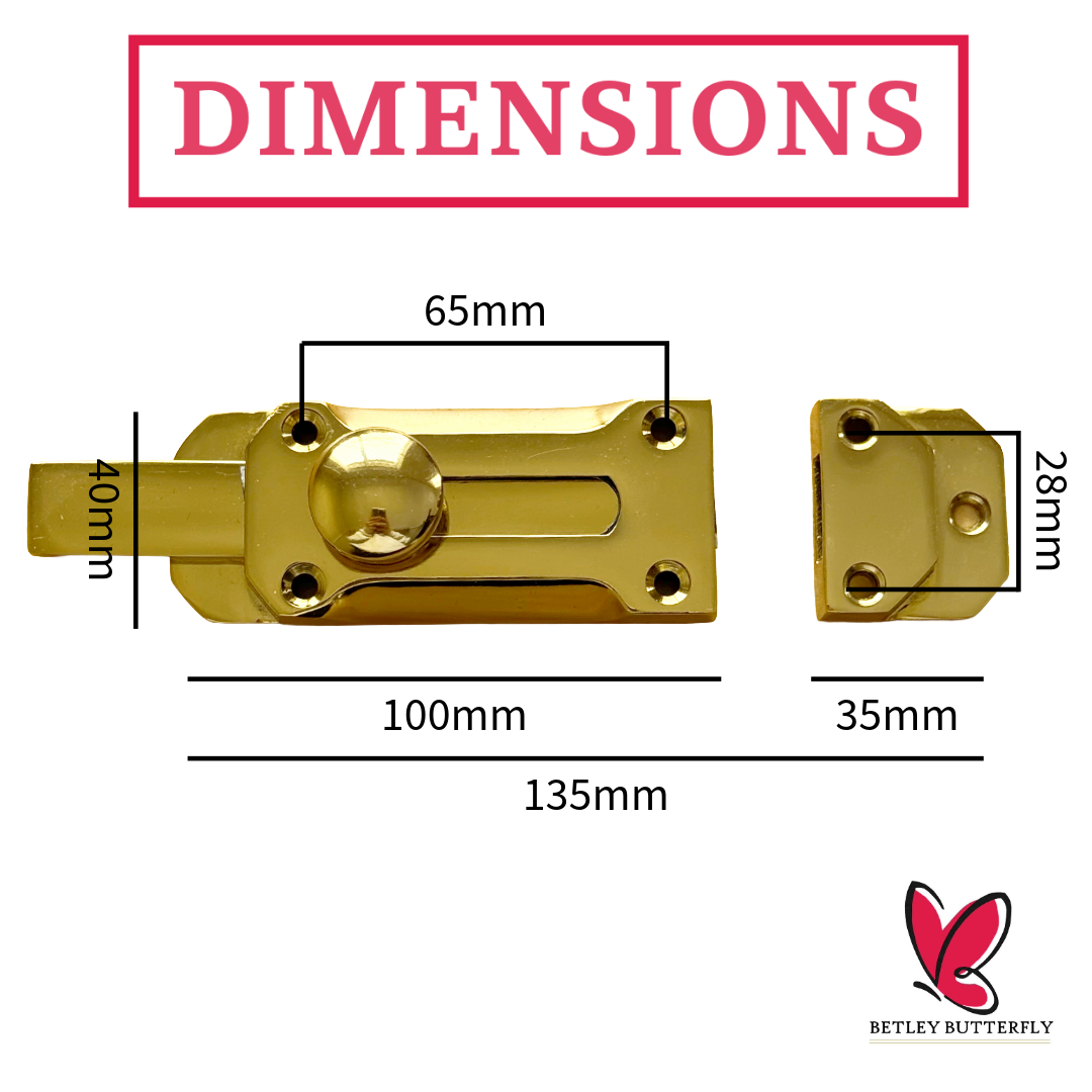 Brass Flat Door Bolt Slide Latch Lock 4" (100mm) 6" (150mm) - Pack of 1, 2 or 4