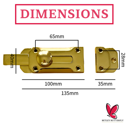 Brass Flat Door Bolt Slide Latch Lock 4" (100mm) 6" (150mm) - Pack of 1, 2 or 4