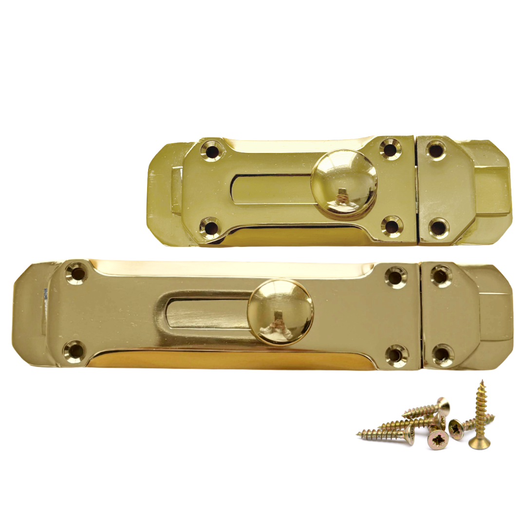 Brass Flat Door Bolt Slide Latch Lock 4" (100mm) 6" (150mm) - Pack of 1, 2 or 4