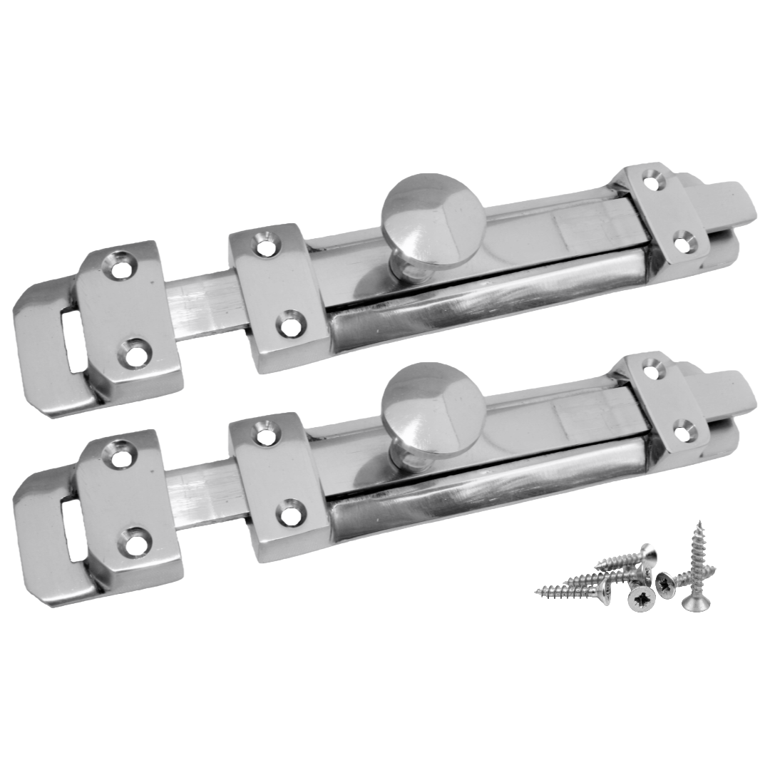 Paire de verrous de porte à pêne plat de 4" et 6" Chromé