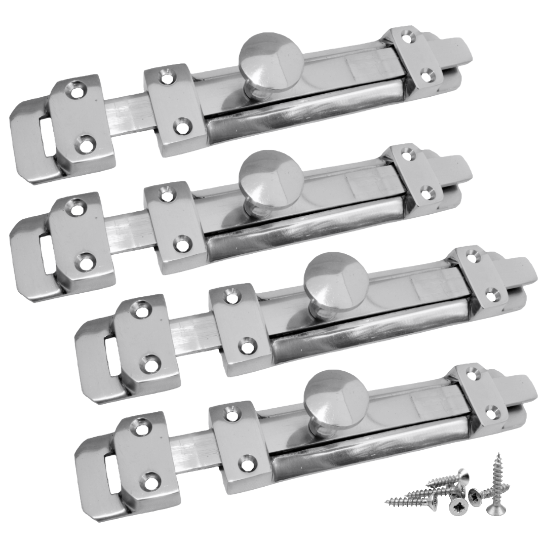Paire de verrous de porte à pêne plat de 4" et 6" Chromé