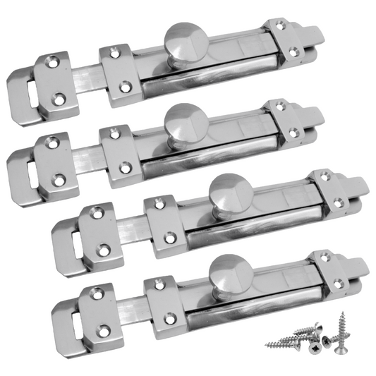 Paire de verrous de porte à pêne plat de 4" et 6" Chromé