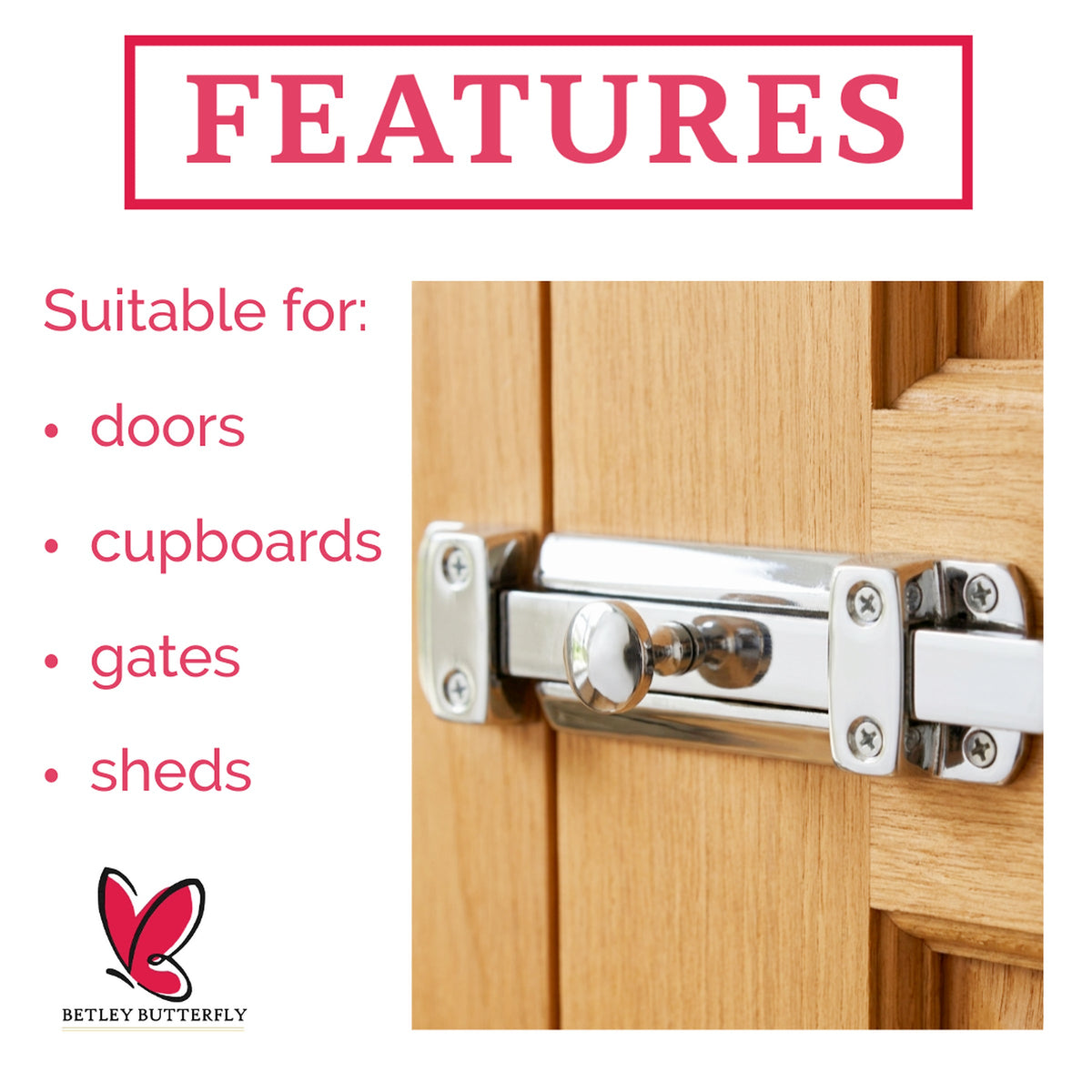 Marketplace JPG companion for 4" Inch & 6" Inch Flat Bolt Tower Door Bolt Latch Chrome 1-4