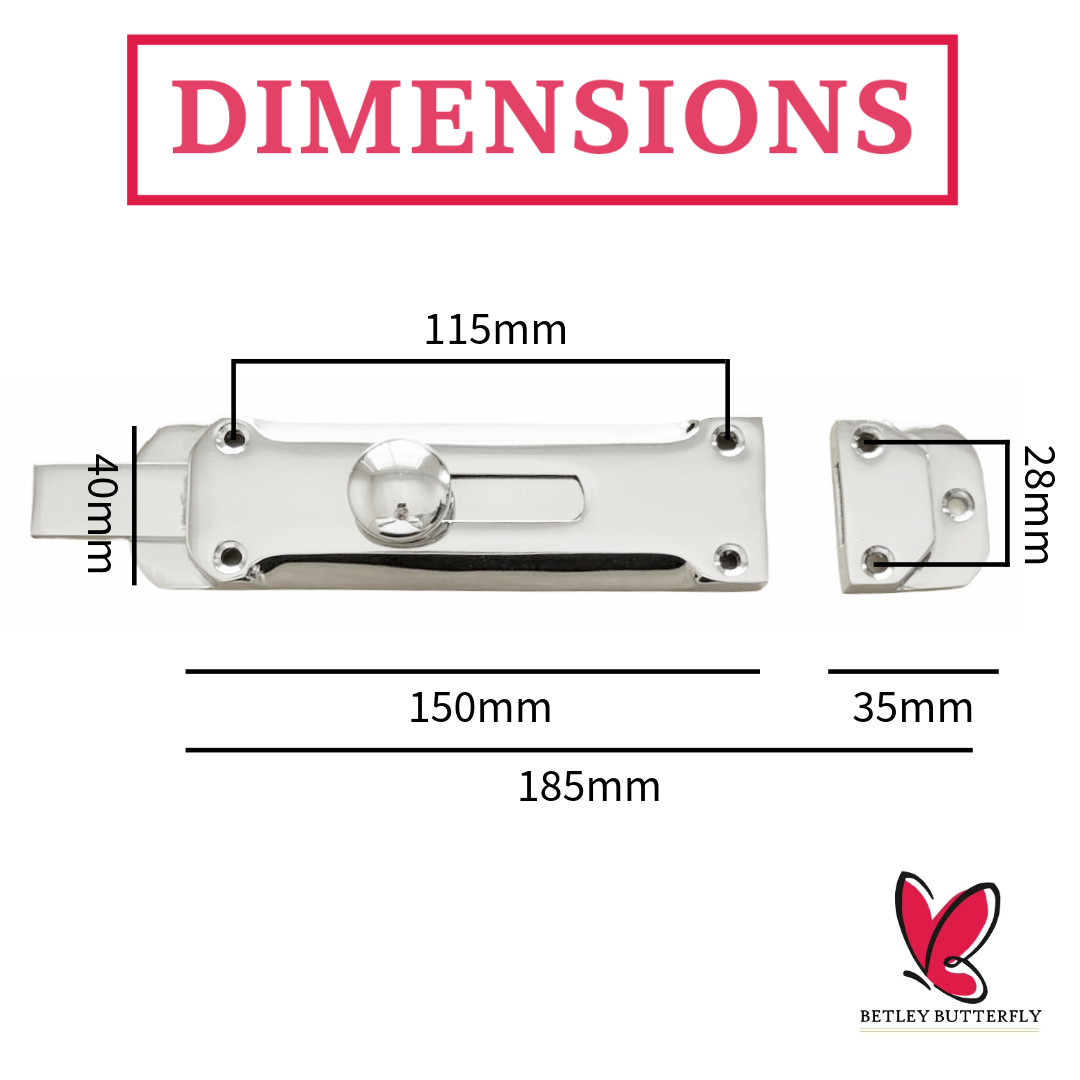 Chrome Flat Door Bolt Slide Latch Lock 4" (100mm) 6" (150mm) - Pack of 1, 2 or 4