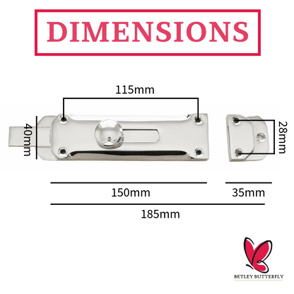 Chrome Flat Door Bolt Slide Latch Lock 4" (100mm) 6" (150mm) - Pack of 1, 2 or 4
