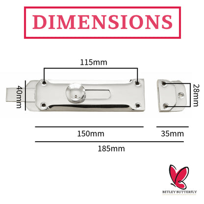 Marketplace JPG companion for Chrome Flat Door Bolt Slide Latch Lock 4" (100mm) 6" (150mm) - Pack of 1, 2 or 4