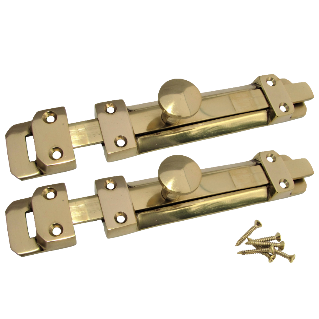 Paire de verrous de porte à pêne plat en laiton de 4" et 6"