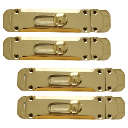 Brass Flat Door Bolt Slide Latch Lock 4" (100mm) 6" (150mm) - Pack of 1, 2 or 4